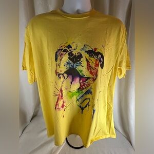 Port company, yellow short sleeve tea, shirt with an adorable pitbull